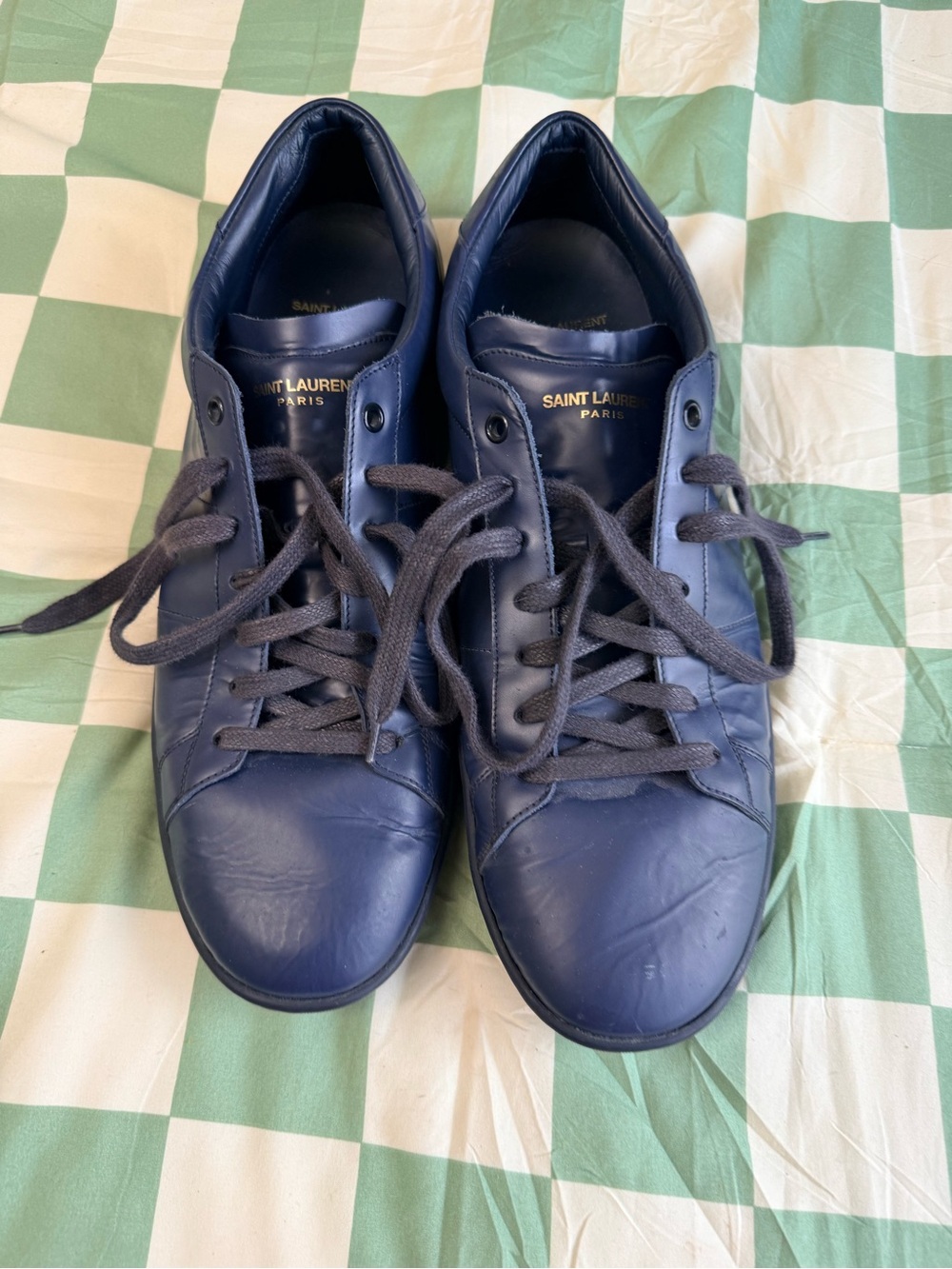 Saint Laurent Navy Blue Leather Low-Top Sneakers